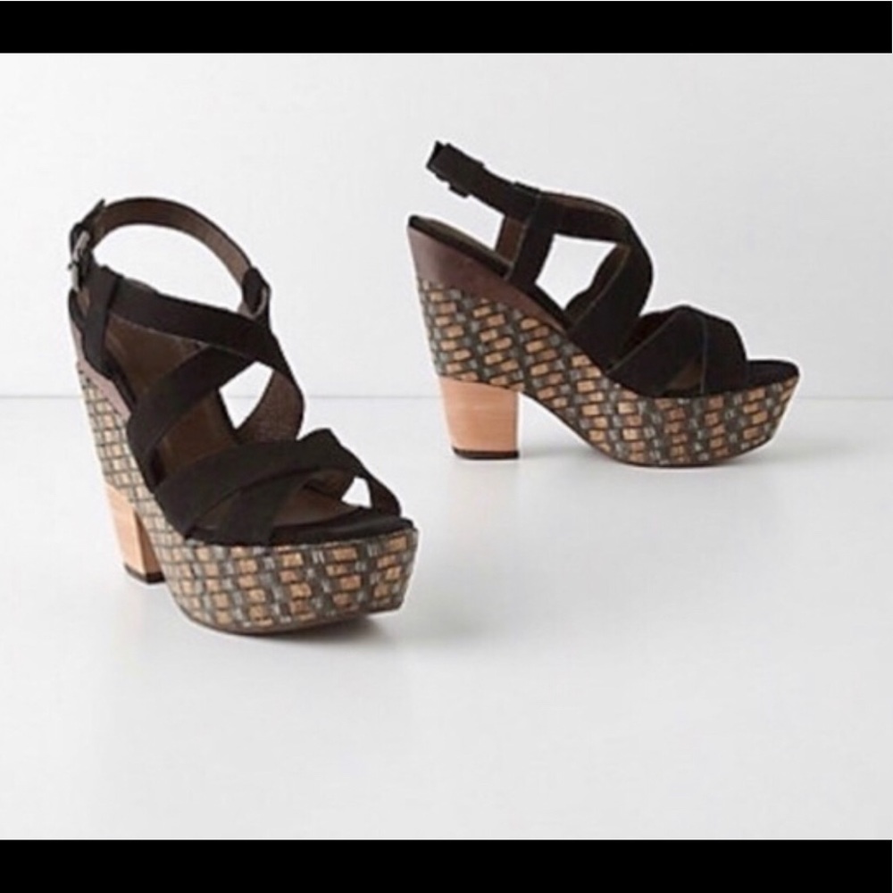 Anthropologie black/cork platform sandal